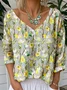 Jersey V Neck Floral Vintage T-Shirt
