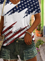 Women's Short Sleeve T-shirt Summer White Independence Day (Flag) Printing V Neck Daily Going Out Casual Top