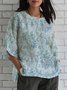 Loose Linen Blend Casual Crew Neck Shirt