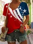 Women's Short Sleeve T-shirt Summer Red Independence Day (Flag) Printing V Neck Daily Going Out Casual Top