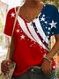 Women's Short Sleeve T-shirt Summer Red Independence Day (Flag) Printing V Neck Daily Going Out Casual Top