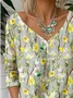 Jersey V Neck Floral Vintage T-Shirt