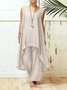 Casual Plain Crew Neck Two-Piece Set