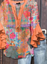 Women's Half Sleeve Shirt Summer Orange Floral Printing V Neck Daily Going Out Casual Top