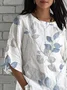 Loose Crew Neck Leaf Simple Shirt