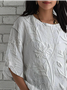 Simple Linen Blend Loose Floral Shirt