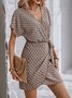 Women's Short Sleeve Summer Khaki Geometric Split Joint V Neck Dolman Sleeve Daily Going Out Vintage Midi A-Line Tank Dress