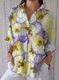 Purple Plant Floral Elegant Imitation Cotton Linen Shirt Top