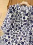 Women's Vintage Flower Art Print Casual Short Sleeve Shirt