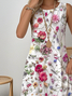 Simple Cotton Crew Neck Floral Dress