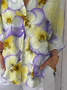Purple Plant Floral Elegant Imitation Cotton Linen Shirt Top