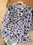 Women's Vintage Flower Art Print Casual Short Sleeve Shirt