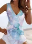 Cotton-Blend V Neck Street Abstract Tank Top