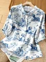Women's Vintage Dog Dachshund Floral Art Print Casual Short Sleeve Shirt