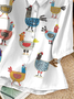 Women's Funny Chick Art Print Casual Short Sleeve Cotton And Linen Shirt