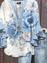 Women's Half Sleeve Shirt Summer Blue Floral Printing V Neck Daily Going Out Casual Top