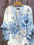 Women's Half Sleeve Shirt Summer Blue Floral Printing V Neck Daily Going Out Casual Top