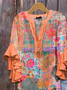 Women's Half Sleeve Shirt Summer Orange Floral Printing V Neck Daily Going Out Casual Top