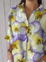 Purple Plant Floral Elegant Imitation Cotton Linen Shirt Top