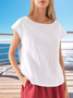 Women's Short Sleeve T-shirt Summer Apricot Plain Linen Crew Neck Daily Going Out Casual Top