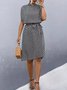 Women's Short Sleeve Summer Brown Geometric Split Joint Crew Neck Daily Going Out Vintage Midi A-Line Tunic Dress
