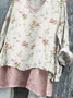 Women's Long Sleeve Blouse Spring/Fall Apricot Floral Printing V Neck Daily Going Out Casual Top