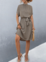 Women's Short Sleeve Summer Brown Geometric Split Joint Crew Neck Daily Going Out Vintage Midi A-Line Tunic Dress