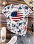 Women's American Flag Printed Casual Cotton Crew Neck Short Sleeve T-Shirt