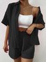 Women's Buckle Plain Daily Going Out Two-Piece Set Apricot Casual Summer Top With Pants Matching Set