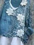 Women's Long Sleeve Blouse Spring/Fall Blue Floral Printing V Neck Daily Going Out Casual Top