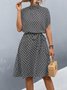 Women's Short Sleeve Summer Brown Geometric Split Joint Crew Neck Daily Going Out Vintage Midi A-Line Tunic Dress