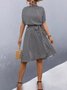 Women's Short Sleeve Summer Brown Geometric Split Joint Crew Neck Daily Going Out Vintage Midi A-Line Tunic Dress