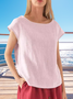 Women's Short Sleeve T-shirt Summer Apricot Plain Linen Crew Neck Daily Going Out Casual Top