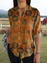 Women's Vintage Flower Art Print Casual Cotton Shirt