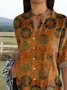 Women's Vintage Flower Art Print Casual Cotton Shirt