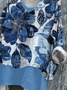 Women's Long Sleeve Blouse Spring/Fall Blue Floral Printing V Neck Daily Going Out Casual Top