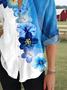 Women's Vintage Floral Art Print Casual Cotton Shirt