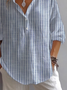 Women's Stripe Print Casual Button-Down Shirt