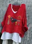 Women's Long Sleeve Blouse Spring/Fall Red Floral Printing V Neck Daily Going Out Casual Top
