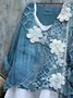 Women's Long Sleeve Blouse Spring/Fall Blue Floral Printing V Neck Daily Going Out Casual Top