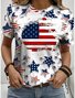 Women's American Flag Printed Casual Cotton Crew Neck Short Sleeve T-Shirt