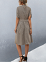 Women's Short Sleeve Summer Brown Geometric Split Joint Crew Neck Daily Going Out Vintage Midi A-Line Tunic Dress