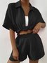 Women's Buckle Plain Daily Going Out Two-Piece Set Apricot Casual Summer Top With Pants Matching Set