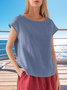 Women's Short Sleeve T-shirt Summer Apricot Plain Linen Crew Neck Daily Going Out Casual Top