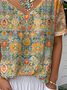 Casual Ethnic Geometry V Neck T-Shirt