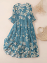 Casual Cotton Crew Neck Dress With No