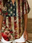 Women's Independence Day Floral Print Casual V-Neck Short Sleeve Shirt