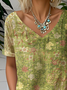 Simple Jersey V Neck Floral T-Shirt