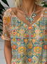 Casual Ethnic Geometry V Neck T-Shirt