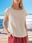 Women's Short Sleeve T-shirt Summer Apricot Plain Linen Crew Neck Daily Going Out Casual Top